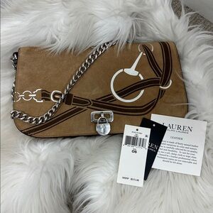 Ralph Lauren Medium Camel Tanner Horse Shoulder Bag Sliver Hardware NWT